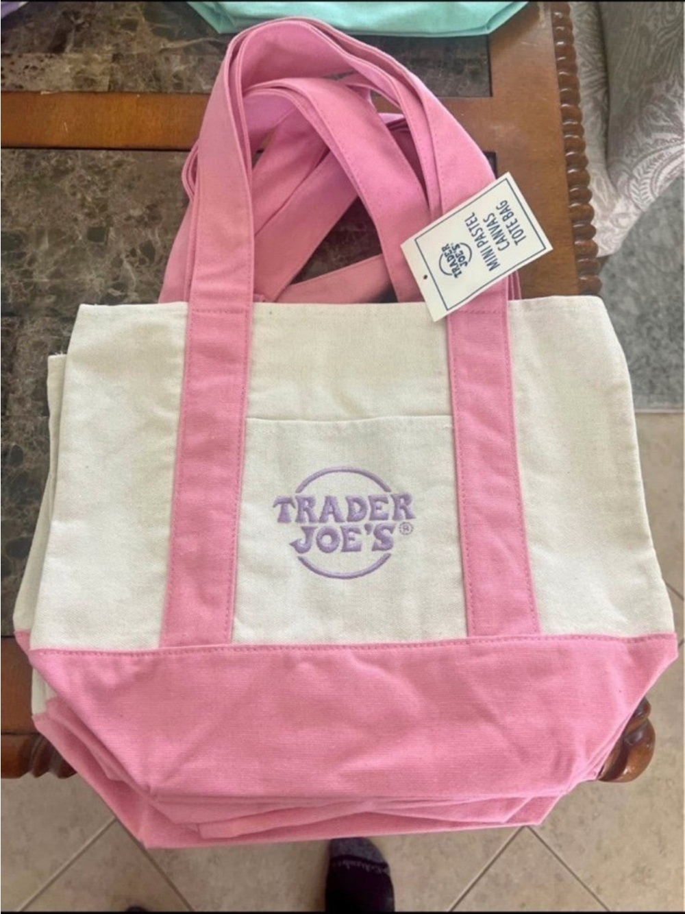2 Count Trader Joes mini tote bag pink New